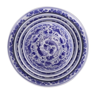 Jingdezhen Blue and White Fish and Algae Ceramic Bowl and Plate Set of Four - RZLE05-A-S-M-L-XL