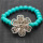 Turquoise 8MM perles rondes Bracelet extensible de pierres précieuses avec morceau de fleur en alliage Diamante