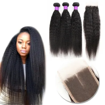 Brazilian Virgin Hair Kinky Straight 3 Bundles 100% Brazilian Kinky Straight Human Hair Extensions Brazilian Yaki Straight Hair