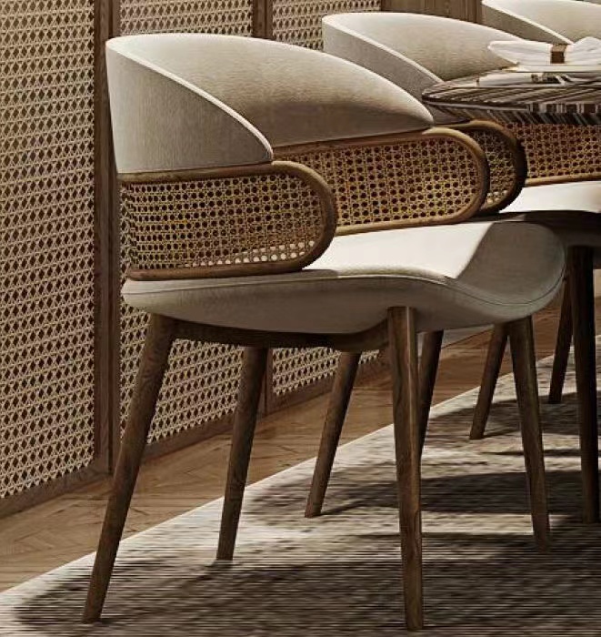 Free Sample Wooden Home Furniture Rattan Wicker Back with Soft Cushion Kitchen Wood Dining Restaurant Chair