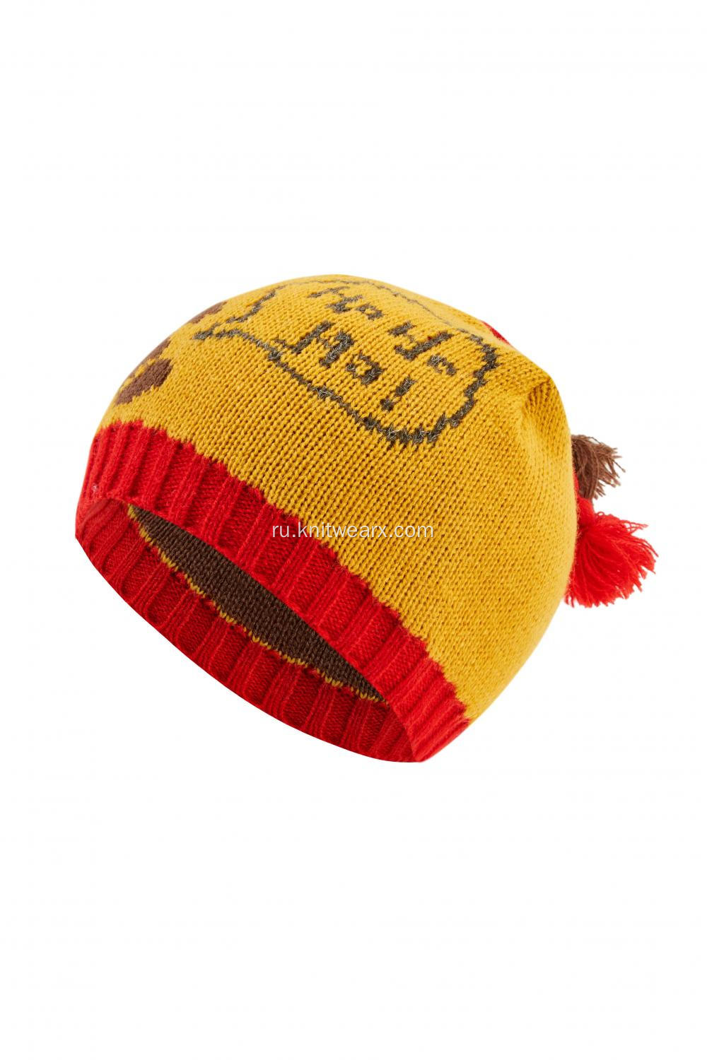 Вязаная шапка-бини из жаккарда с жаккардовыми шариками для мальчиков и девочек