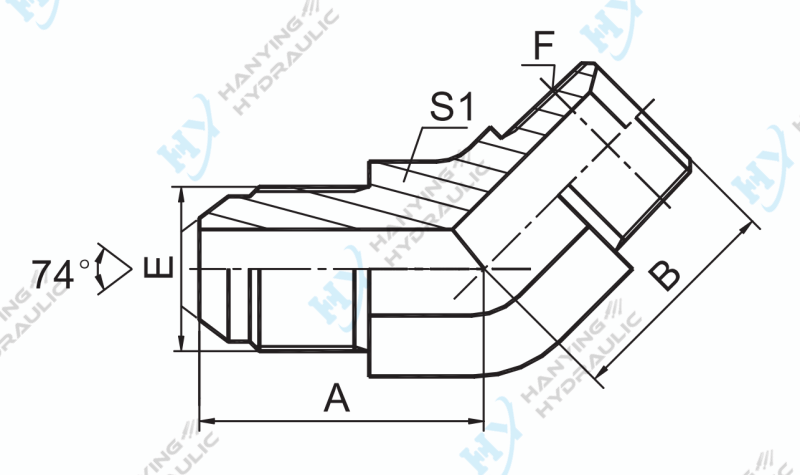 45 Elbow Metric Male 74 Cone Npt Male 1qn4 Drawing