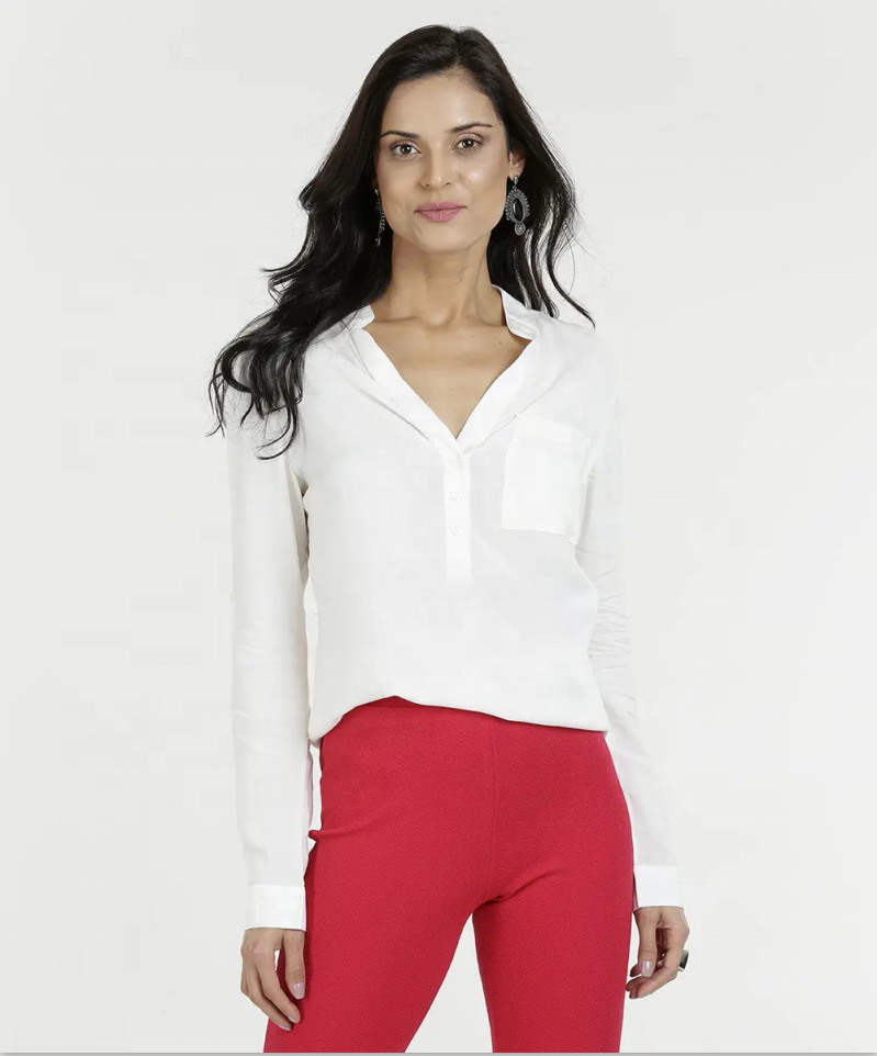 Chemise de bureau Hauts pour femmes Chemisier à manches longues et col en V