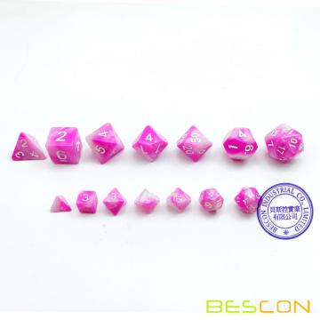 Bescon Mini Gemini Two Tone Polyhedral RPG Dice Set 10MM, Small Mini RPG Role Playing Game Dice Set D4-D20 in Tube, Pink Blossom