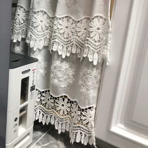 Cortina corta de algodón blanco con bordado de cortina de café