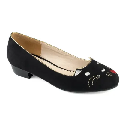black embroidered flat comfortable shoes for women