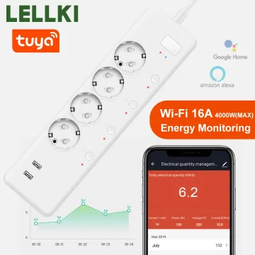 Wifi EU Smart Power Strip 16A Plug Socket Power Monitor USB Quick Charger Voice Control With Alexa Google Home Tuya App