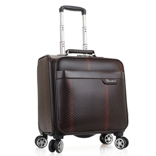 Brown PU Leather 16inch Trolley Travel Luggage