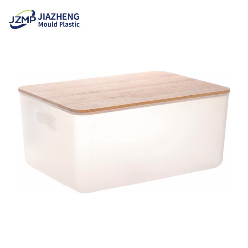 White Storage Box Plastic Container With Bamboo Lid