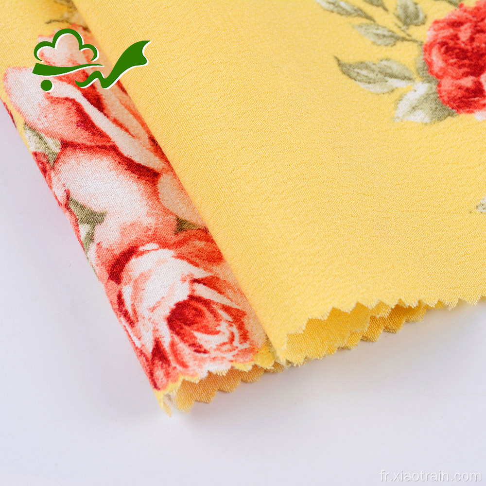 Tissu de rayonne viscose crêpe uni tissé à fleurs imprimées