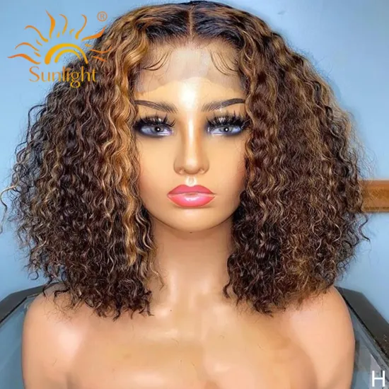 Sunlight Free sample cheap curly virgin human hair short bob lace wigs curly peruvian lace front curly wig bob hair