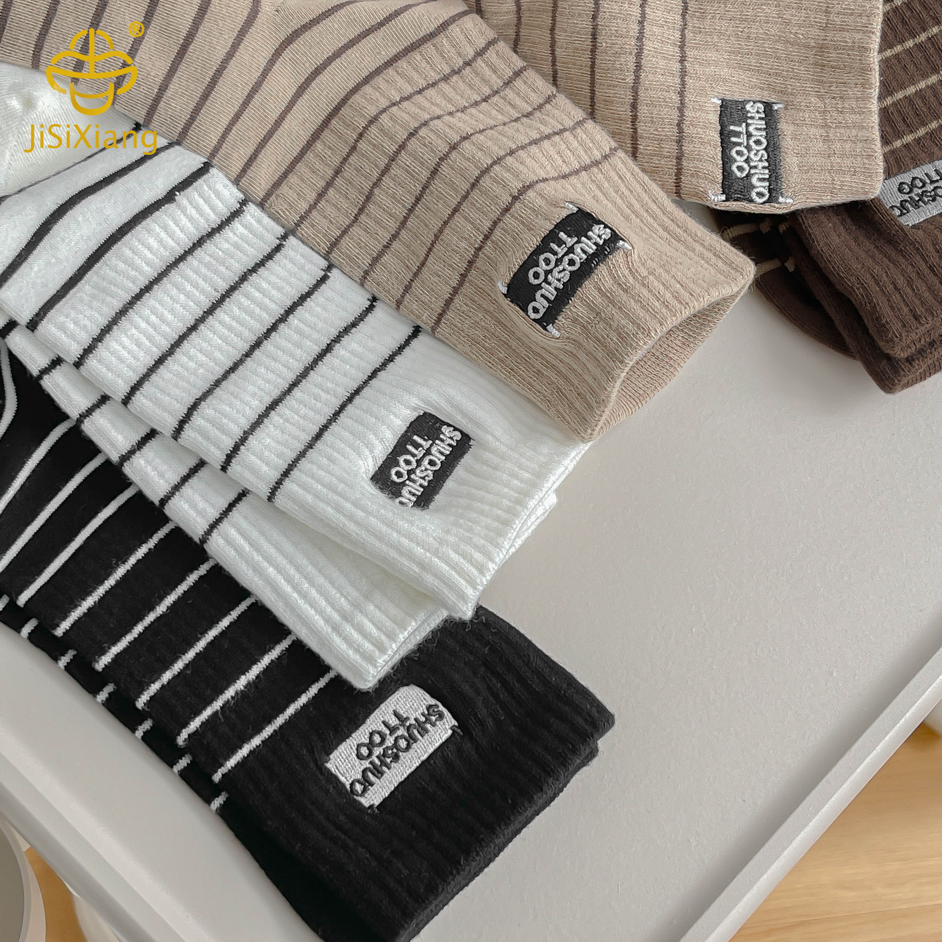 Korean striped letter embroidery,socks, college style