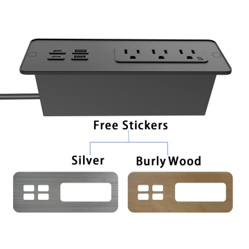 PD65W US Office Embedded Desktop Socket with 3 Outlets and 4 USB Ports 15A Conference Recessed Power Strip