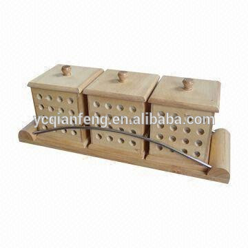 3-Pieces wood canister set with wood & metal wired holder.