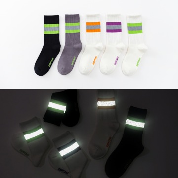 Glittering Sport Street Socks: Striped, Glow-in-the-Dark, and Reflective Athletic Wear
