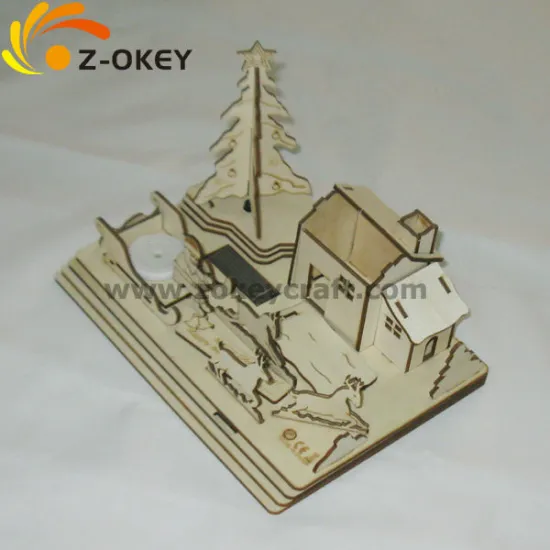 Personalized design 3D wood puzzles for assembling a Christmas house and tree