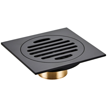 Kitchen Square Brass Shower Drain: 10CM Floor Drain with Removable Cover Grate, Hair Strainer, Black Finish, and Rust-Free Design for Odor Control