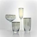 ribbed champagne flute glass set with gold rim