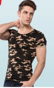 Men in camouflage T-shirt bottoming shirt Lycra fitness camouflage t-shirt men tide