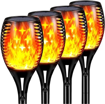 96 LED Flickering Flame Solar Lights - Dusk to Dawn Auto On/Off Garden & Patio Lighting