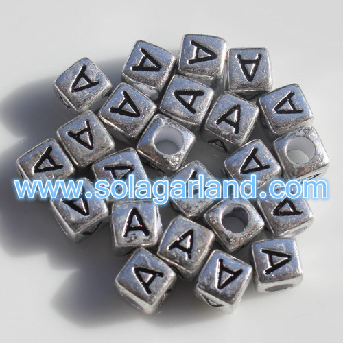 6MM Antique Silver Alphabet Cube Beads Single Letter Square Beads