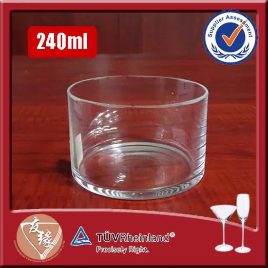 hand blown cylinder shape 240ml flat glass bowl