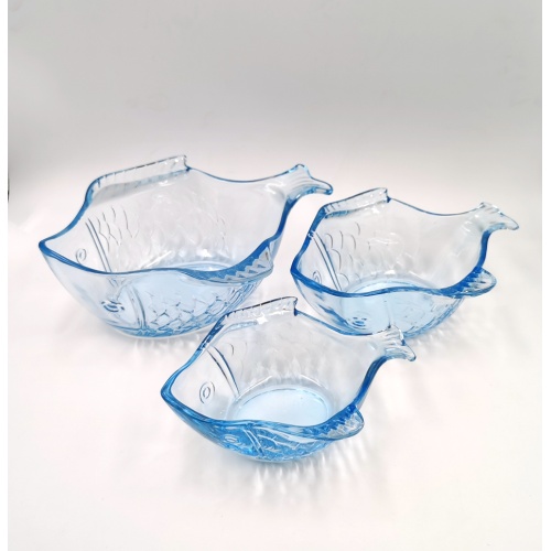 blue color fish shaped glass plate glass bowl for kitchen