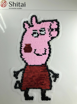 Cartoon Pink Peppa Pig Sequins Patches