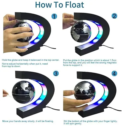 Glowing Floating Auto-Rotate Magnetic Levitation World Map Globe with C Shape Base