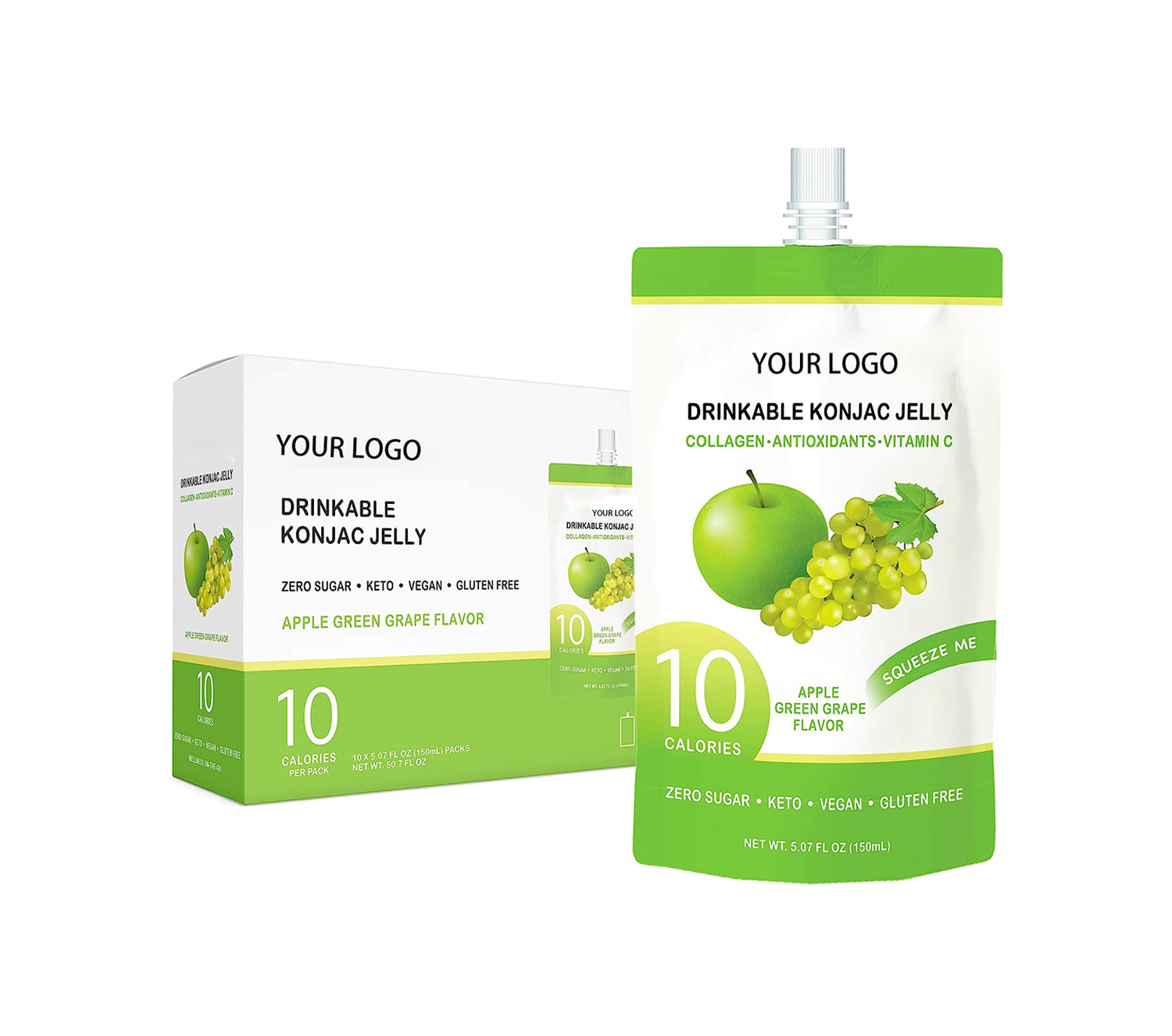 Private Label Apple Green Grape Flavor Zero Sugar Weight Loss Konjac Jelly Vegan Slim Konjac Jelly