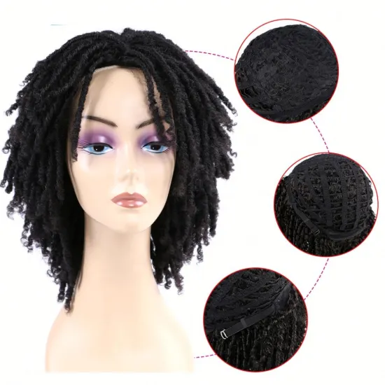 Short Soft Brown Synthetic Wigs For Black Women Faux locs Dreadlock Dreads Braiding Crochet Twist Fiber American Hair Wig