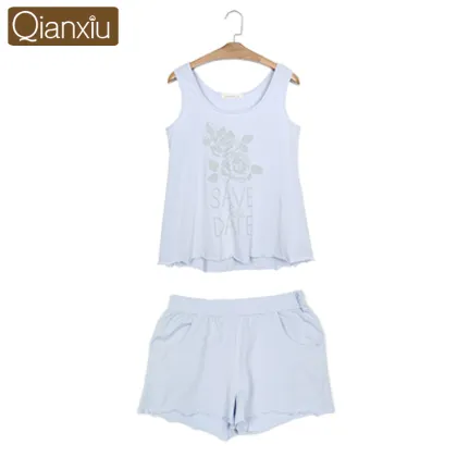 Qianxiu Chinese Brand Summer Knitted Cotton Women Pajamas