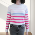 Tatlı Kızlar için Renk Bloklu Çizgili Triko Üst