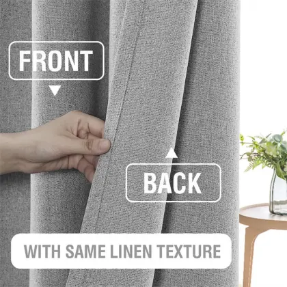 Faux Linen Textured Curtains Double Face Linen Look Soundproof Window 100% Blackout Curtains for Living Room Bedroom