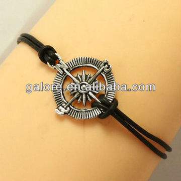 antique silver nautical black waxed cord bracelet