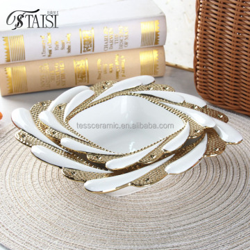White and Gold Porcelain Square Bowls - Ceramic Dinner Set