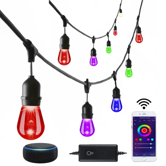 10m Waterproof RGB Music Rhythm S14 Bulb WiFi Tuya Festoon Garden LED Lights