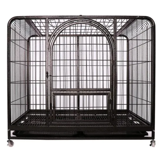 Black Stainless Steel Dog Kennel with Wheels for Breeding