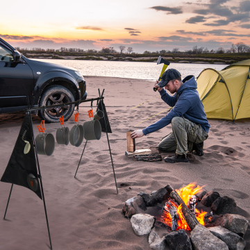Portable Foldable Hanging Rack for Campsite Storage - Outdoor Cookware Triangle Hook Rack