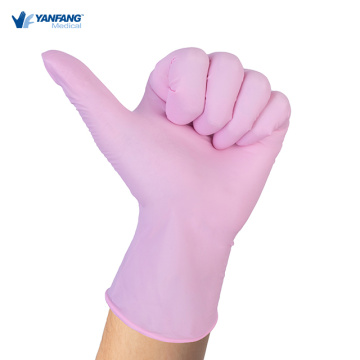 Luvas médicas de nitrila não estéril descartáveis ​​rosa