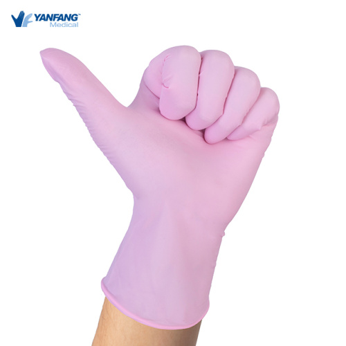 Guantes médicos de nitrilo no estéril rosa desechable