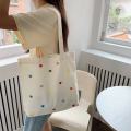 Tas Canvas Tote Bordir Hati Lucu yang Indah