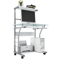 Home Office Mobile Computer Desk with Glass Tabletop