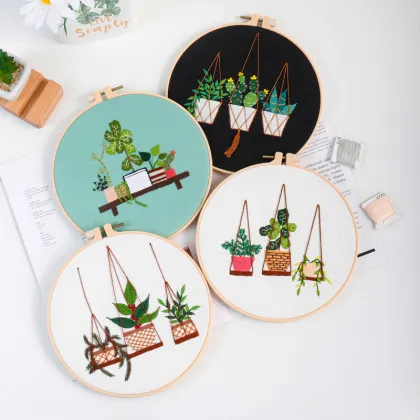 2023 New Plant Needlework Set Green Radish Hanging Basket Embroidery Kit for Beginners