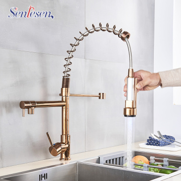 Senlesen Led Kitchen Sink Taps Chrome Brass Spring LED Kitchen Faucet Single Handle Hole Vessel Sink Mixer Tap