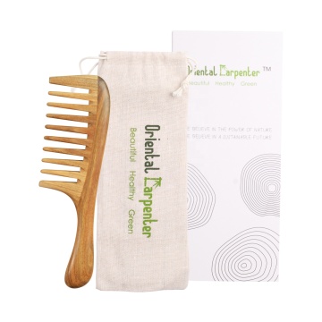 Customizable Wooden Comb: Handmade 100% Natural Green Sandalwood with Extra Wide Teeth for Men and Women's Curly or Wet Hair