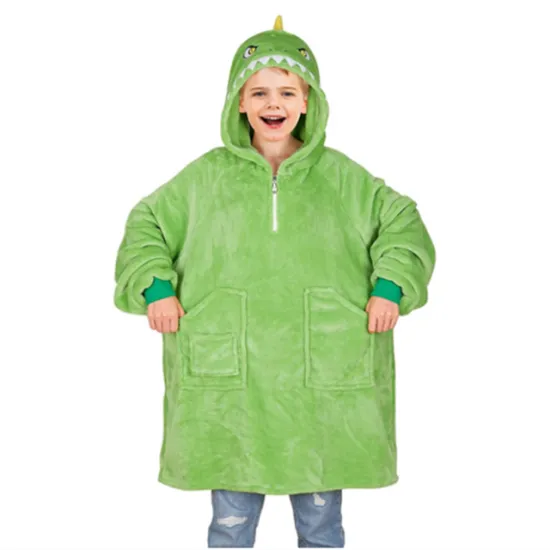 Dinosaur Blanket Sweatshirt Oversized Blanket Hoodie for Kids Soft Fleece Wearable Blanket with Large Side Pockets