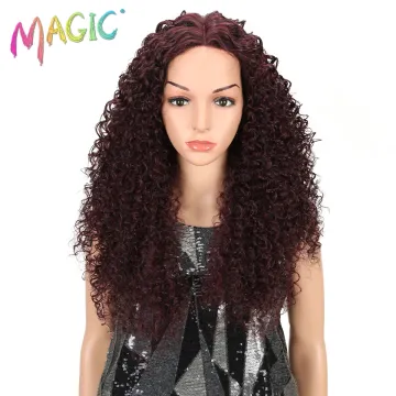 MAGIC 26"Inch Black Kinky Wave Hair Synthetic Lace Front Wig Heat Resistant Kinky Curly Hair Lace Front Wigs For Black Women