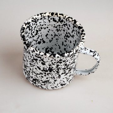 Artistic Black and White Speckled Bumped Design Enamel Coffee Mug Metal Drinking Cups Cookware Set