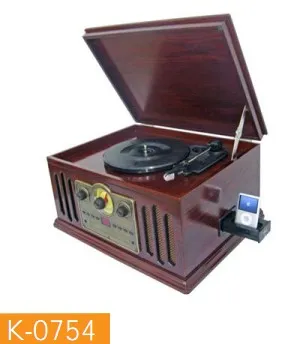 Wooden phonograph, nostalgic gramophone, retro turntable player, multi-function media player, Ipod player
